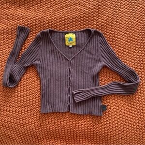 Ribbed V-Neck Sweater in Brown